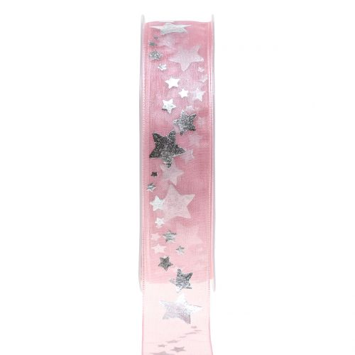 Floristik24 Deco ribbon organza with star motif rose 25mm 20m