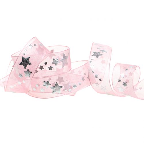 Product Deco ribbon organza with star motif rose 25mm 20m