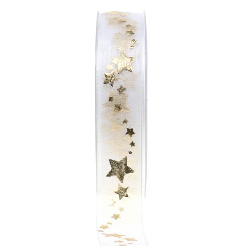 Floristik24 Deco ribbon organza with star motif white 25mm 20m