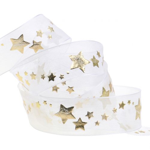 Product Deco ribbon organza with star motif white 25mm 20m