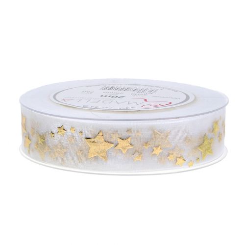 Floristik24 Deco ribbon organza with star motif white 25mm 20m