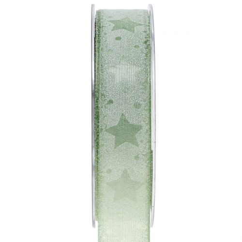 Floristik24 Organza ribbon with star motif Green 25mm 15m