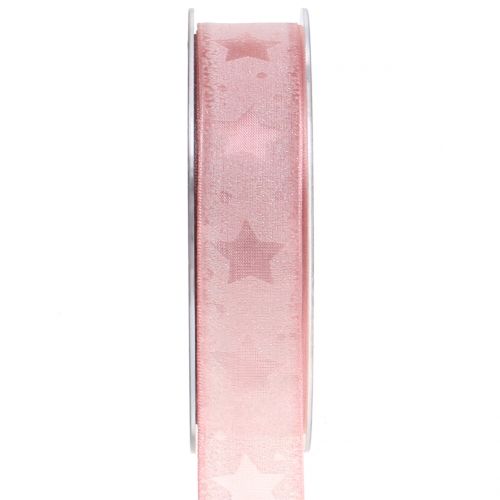 Floristik24 Organza ribbon with star motif rose 25mm 15m