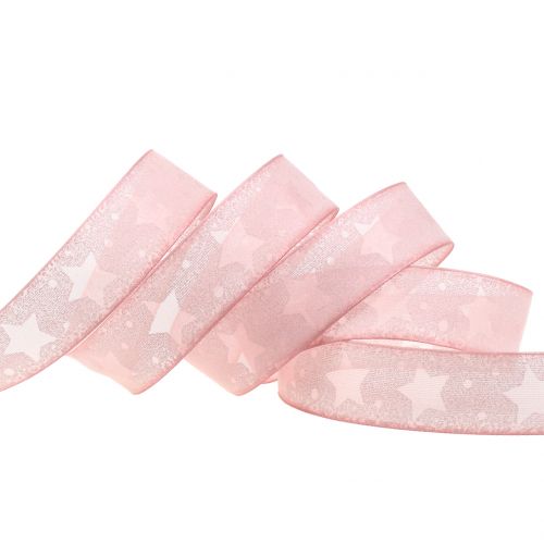 Floristik24 Organza ribbon with star motif rose 25mm 15m