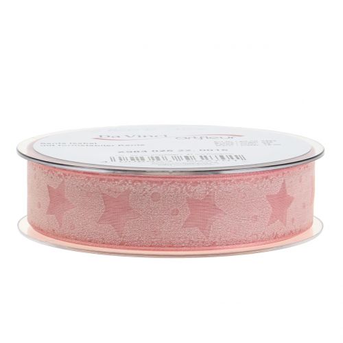 Floristik24 Organza ribbon with star motif rose 25mm 15m