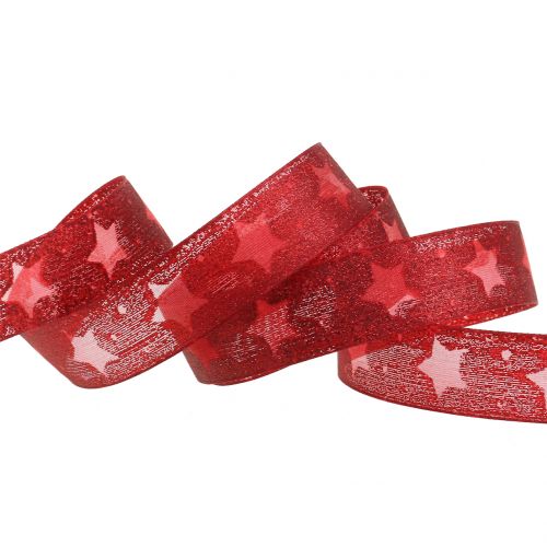 Product Organza ribbon with star motif red 25mm 15m