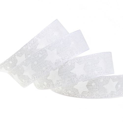 Organza ribbon with star motif white 25mm 15m | Floristik24.co.uk