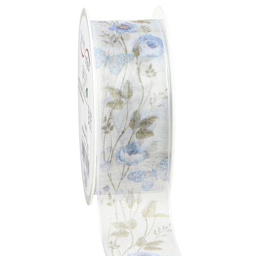 Floristik24 Organza Ribbon Flowers Blue Decorative Ribbon Organza Fabric 40mm 15m