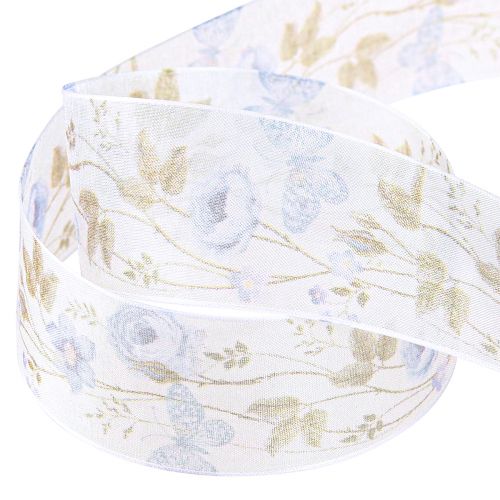 Product Organza Ribbon Flowers Blue Decorative Ribbon Organza Fabric 40mm 15m