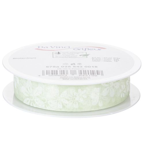 Product Organza ribbon, floral, gift ribbon, green, 25mm, 18m