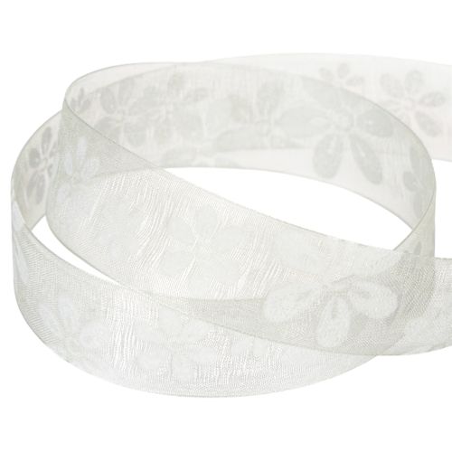 Product Organza ribbon, floral, gift ribbon, green, 25mm, 18m