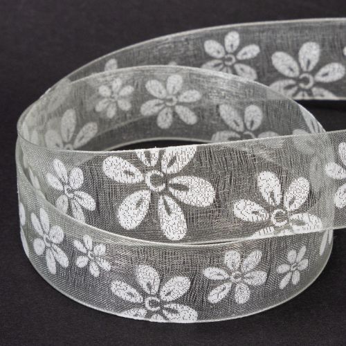 Product Organza ribbon, floral, gift ribbon, green, 25mm, 18m