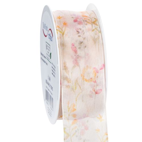 Floristik24 Organza ribbon, chiffon ribbon, floral, orange/pink, 40mm, 15m