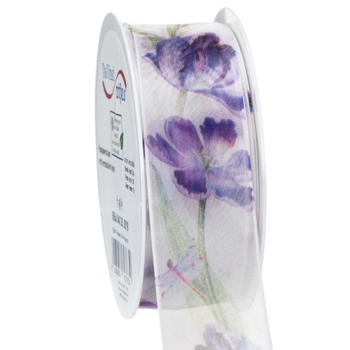 Organza ribbon, chiffon ribbon, parrot tulips, purple, 40mm, 18m