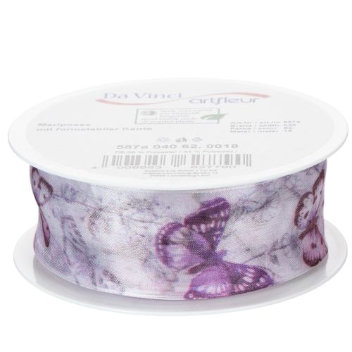 Product Organza ribbon, chiffon ribbon, butterflies, purple, 40mm, 18m