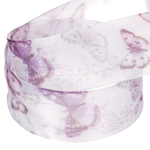 Product Organza ribbon, chiffon ribbon, butterflies, purple, 40mm, 18m
