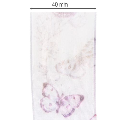 Product Organza ribbon, chiffon ribbon, butterflies, purple, 40mm, 18m