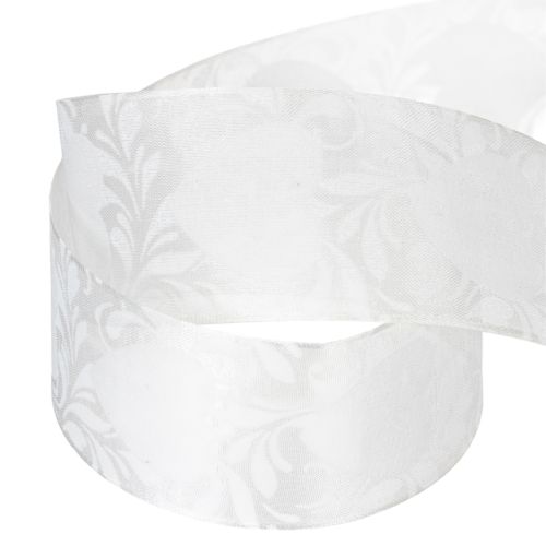 Product Organza ribbon, cream, decorative ribbon with hearts, 40mm wide, 15m long