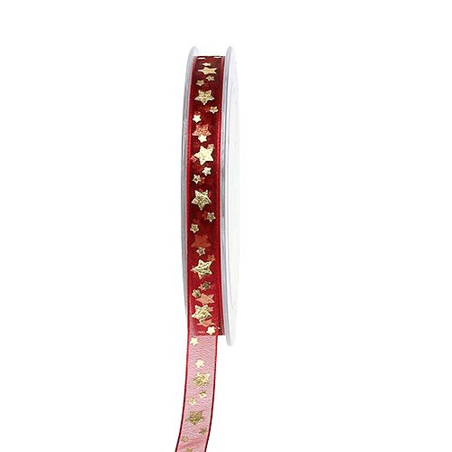 Floristik24 Organza ribbon dark red with stars 15mm 20m