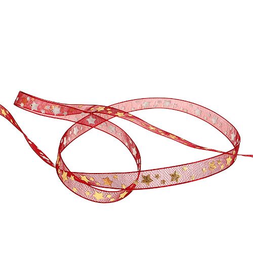 Product Organza ribbon dark red with stars 15mm 20m