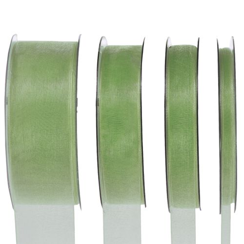Organza ribbon gift ribbon with selvedge lime green 50m