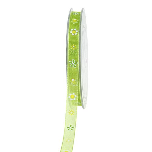 Floristik24 Organza ribbon green with pattern 10mm 20m