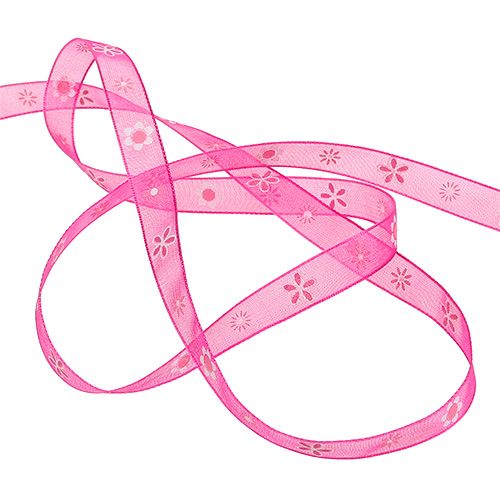Floristik24 Organza ribbon pink with pattern 10mm 20m