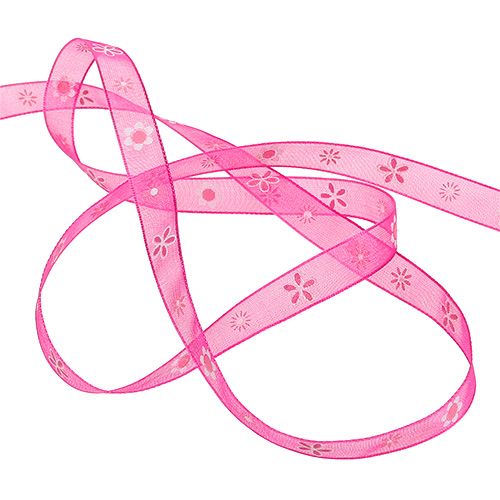 Floristik24 Organza ribbon pink with pattern 10mm 20m