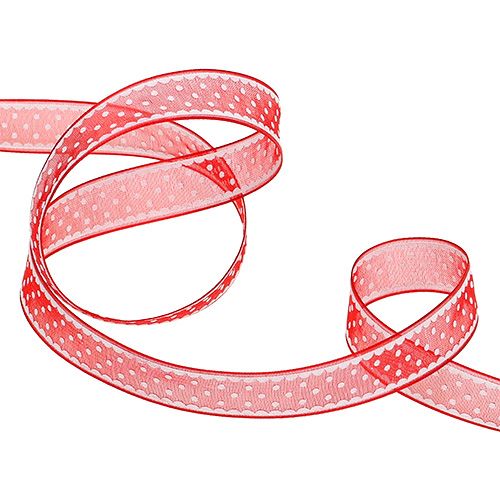 Product Organza ribbon red with dots 15mm 20m
