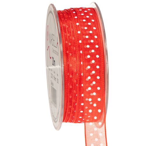 Ribbon with polka dot pattern for versatile seasonal gift wrapping, 1.5cm wide, 20m long