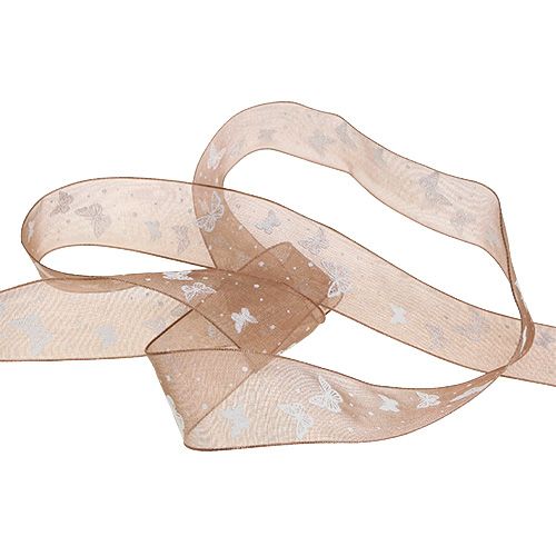 Product Organza ribbon with butterfly brown 25mm 20m
