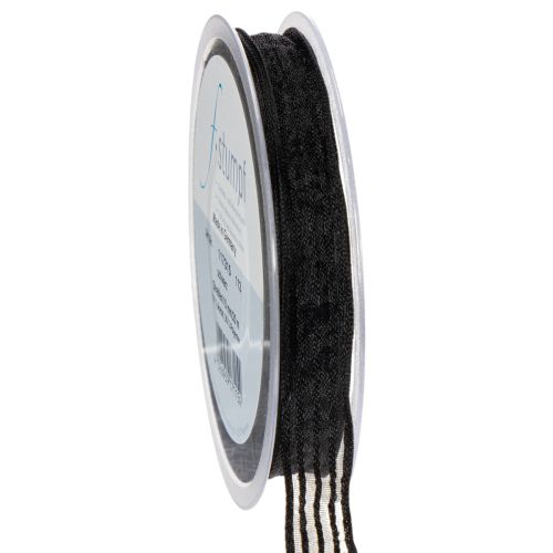 Floristik24 Organza ribbon with stripes, gift ribbon, black, 15mm wide, 20m long