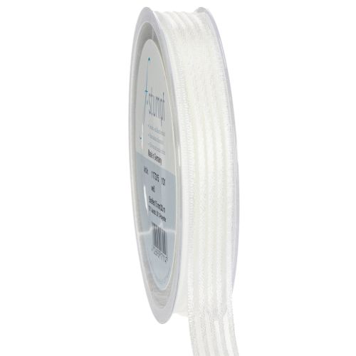 Organza ribbon with stripes, gift ribbon, white, 15mm, 20m