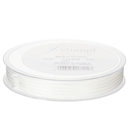 Product Organza ribbon with stripes, gift ribbon, white, 15mm, 20m