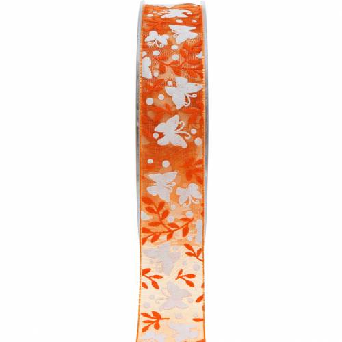 Floristik24 Organza Ribbon Butterflies 25mm Orange Decorative Ribbon Gift Ribbon 20m