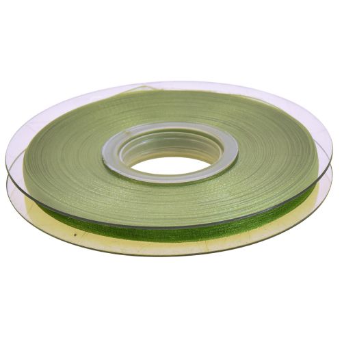 Product Organza ribbon green gift ribbon woven edge olive green 6mm 50m