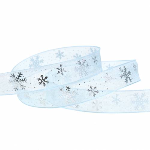 Floristik24 Organza ribbon with snowflake light blue 15mm 20m