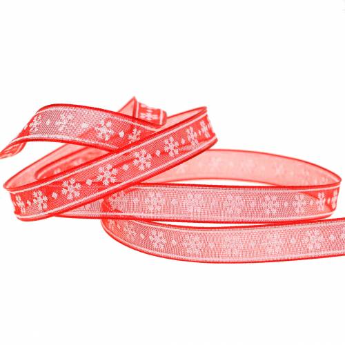 Floristik24 Organza ribbon with snowflake red 10mm 20m