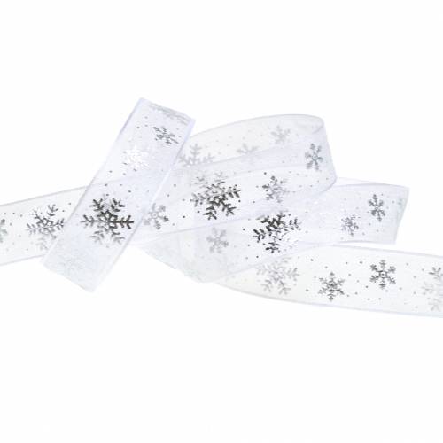Product Organza ribbon with snowflake white 15mm 20m