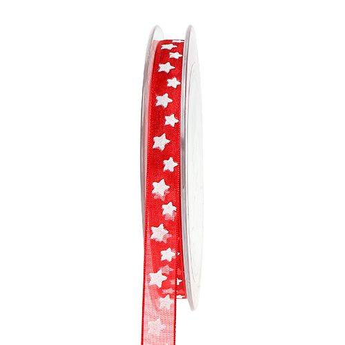 Floristik24 Organza ribbon with star pattern red 10mm 20m