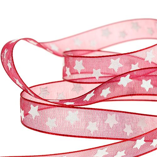 Product Organza ribbon with star pattern Bordeaux 10mm 20m