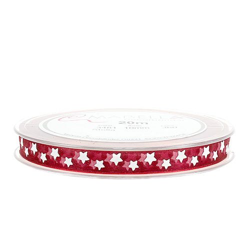 Product Organza ribbon with star pattern Bordeaux 10mm 20m