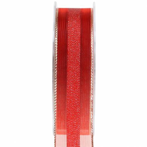 Floristik24 Organza ribbon with stripes pattern red 25mm 20m