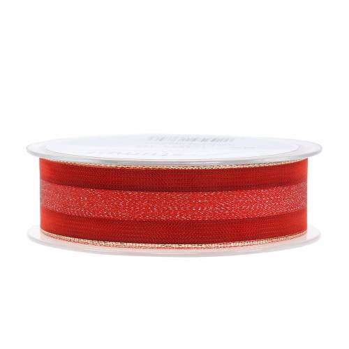 Floristik24 Organza ribbon with stripes pattern red 25mm 20m