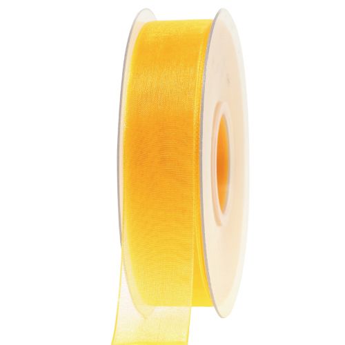 Floristik24 Organza ribbon gift ribbon yellow ribbon selvedge 25mm 50m