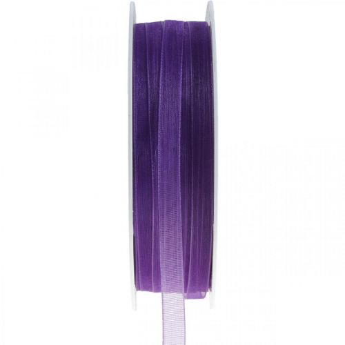 Floristik24 Organza ribbon with selvedge, silk ribbon, decorative ribbon purple 7mm 50m