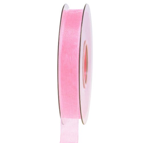 Floristik24 Organza ribbon gift ribbon pink ribbon selvedge 15mm 50m