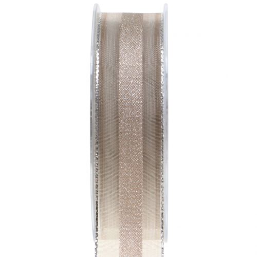 Floristik24 Organza ribbon with stripes pattern brown 25mm 20m
