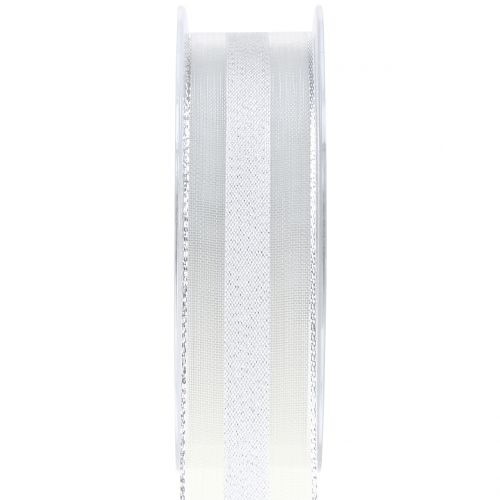 Floristik24 Organza ribbon with stripes pattern white 25mm 20m