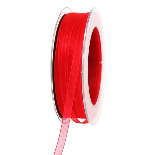 Floristik24 Organza ribbon with selvedge red 7mm 50m